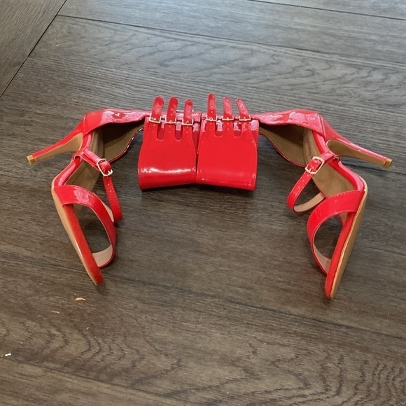 NWT BURJU Amante Thick Ankle Strap Heeled Sandals | Red | 5 1/2 - Picture 7 of 10